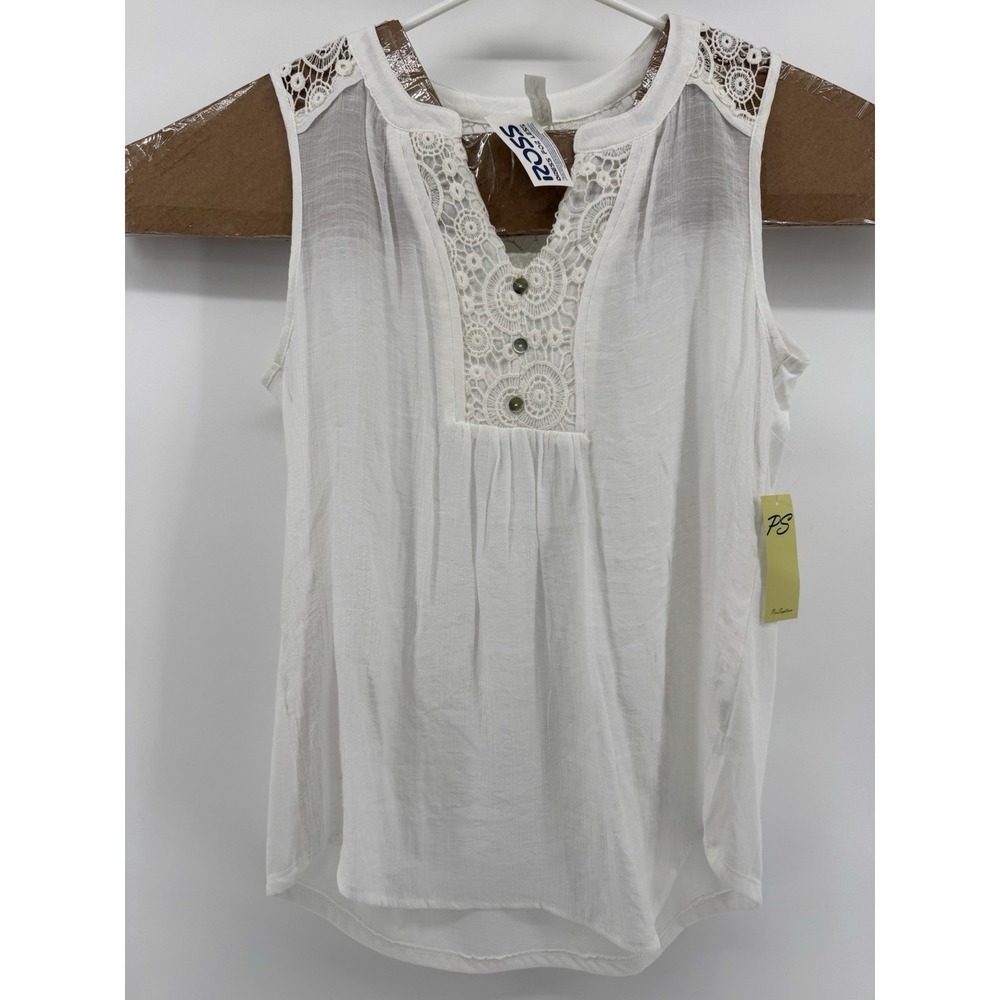 Per Seption Concept Women's Top Blouse Ivory Button Up Size L Sleeveless NWT